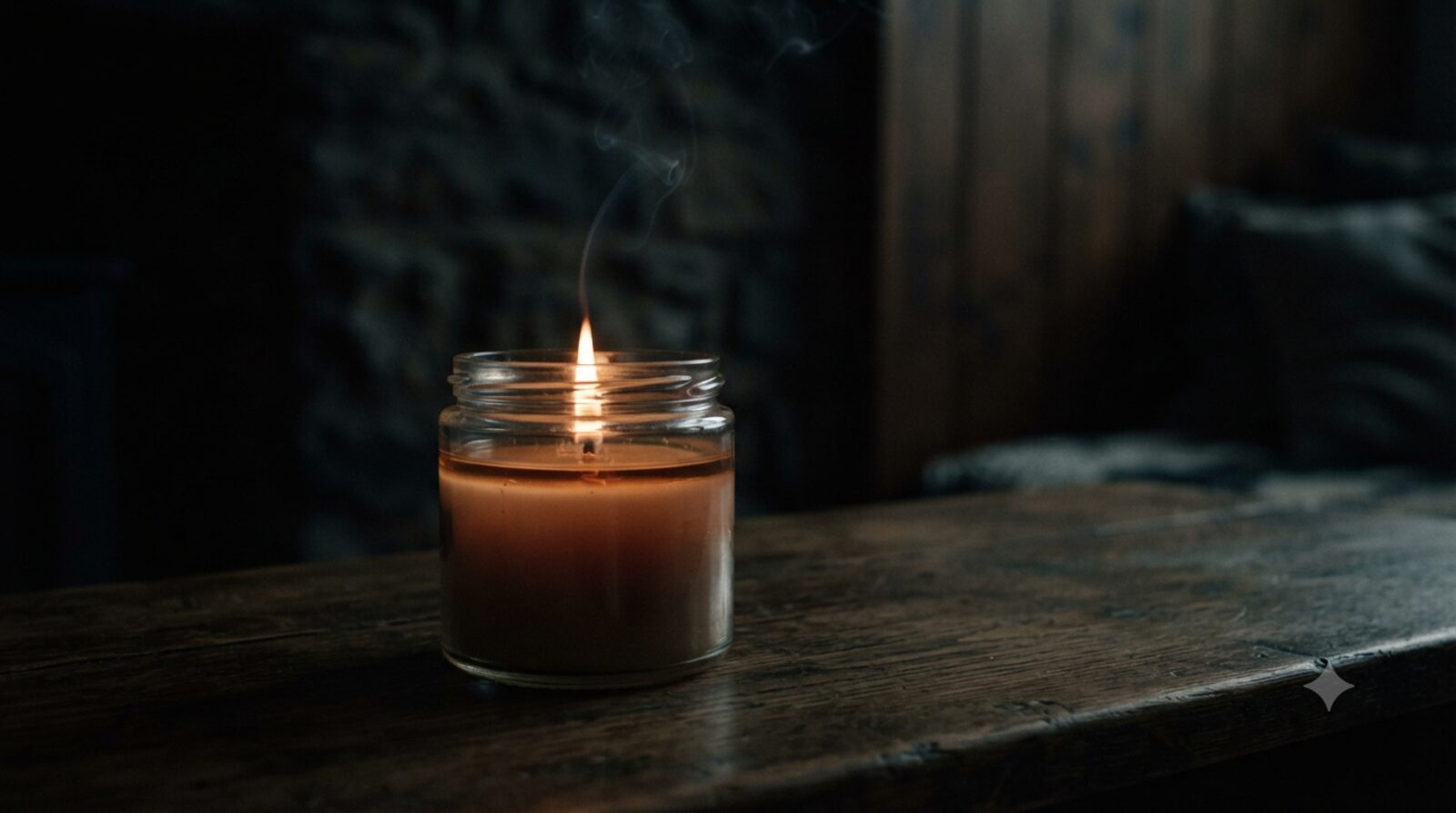 A single lit candle glowing in a dark room